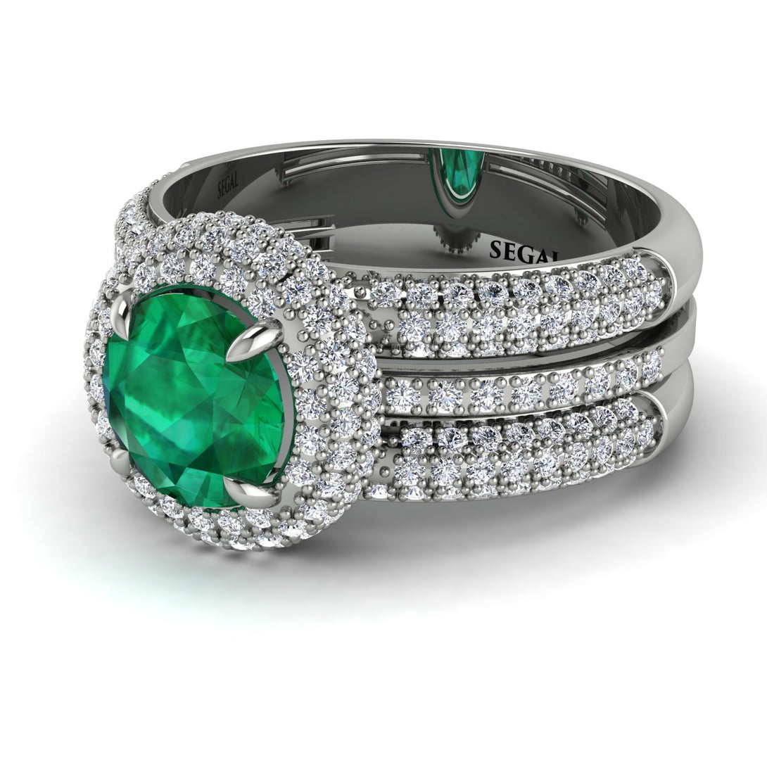 Emerald Halo Luxury Pave Engagement Ring - Sierra No. 6