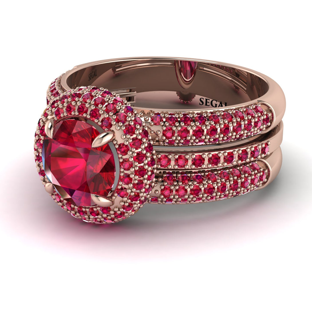 Ruby Halo Luxury Pave Engagement Ring - Sierra No. 56