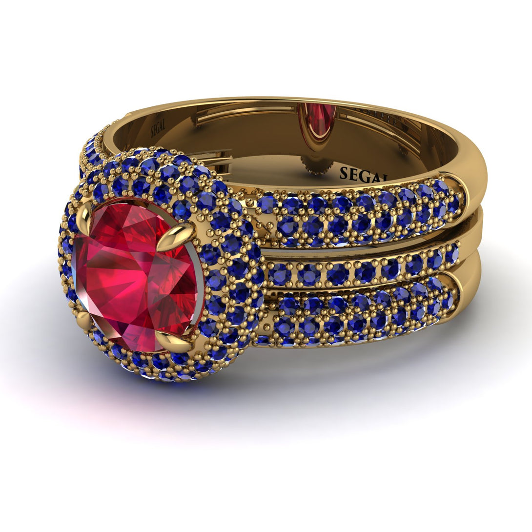 Ruby Halo Luxury Pave Engagement Ring - Sierra No. 70