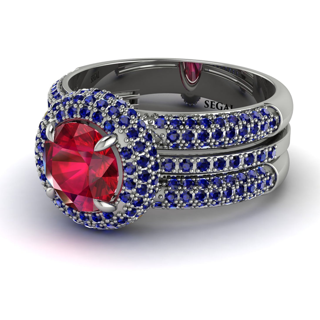 Ruby Halo Luxury Pave Engagement Ring - Sierra No. 72