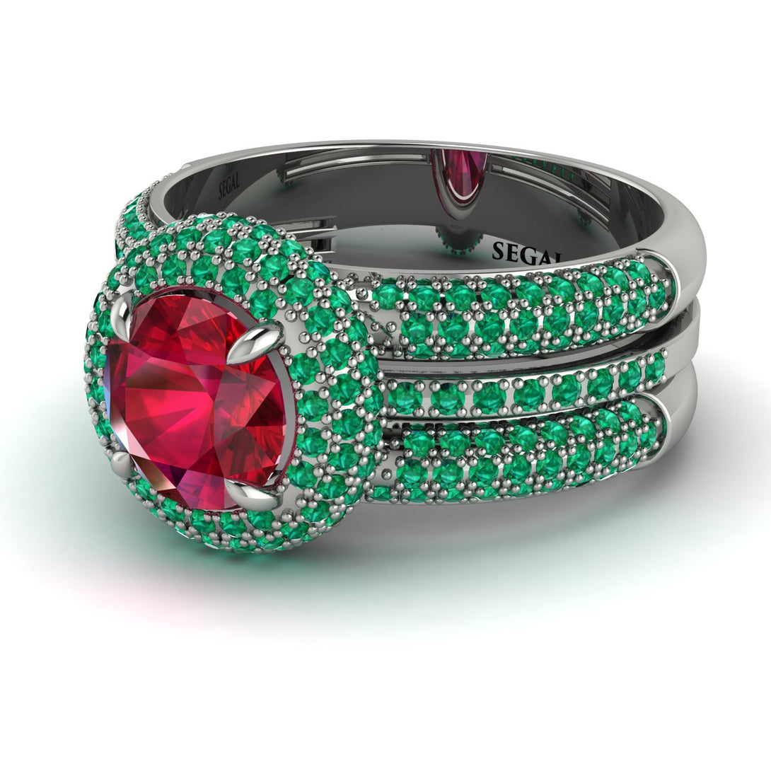 Ruby Halo Luxury Pave Engagement Ring - Sierra No. 27