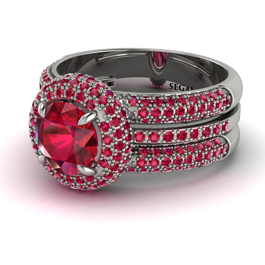 Ruby Halo Luxury Pave Engagement Ring - Sierra No. 57