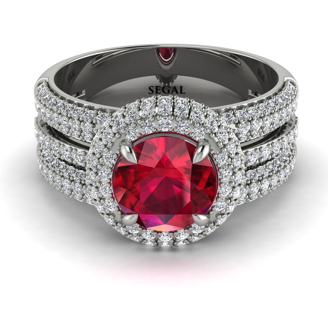 Ruby Halo Luxury Pave Engagement Ring - Sierra No. 12