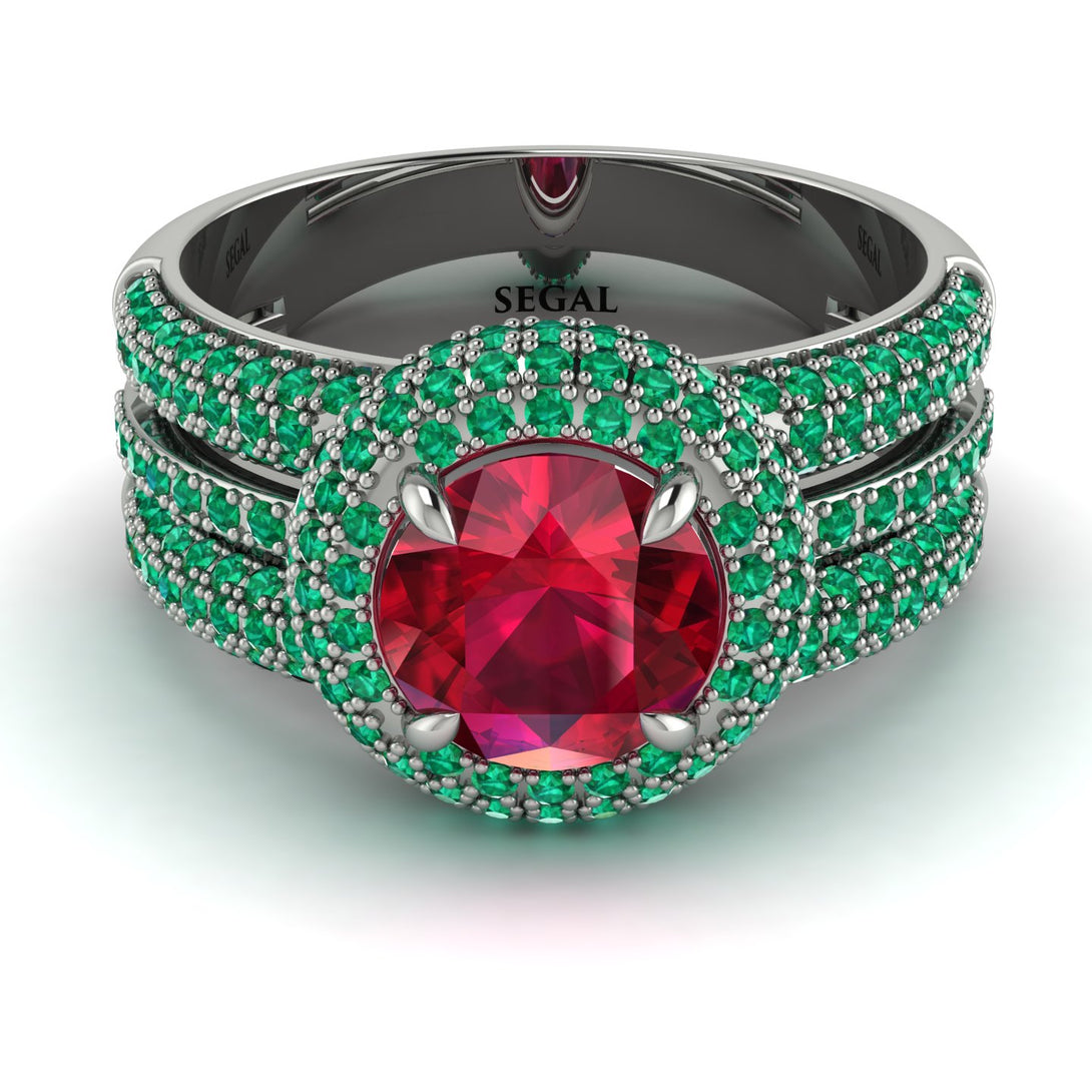 Ruby Halo Luxury Pave Engagement Ring - Sierra No. 27