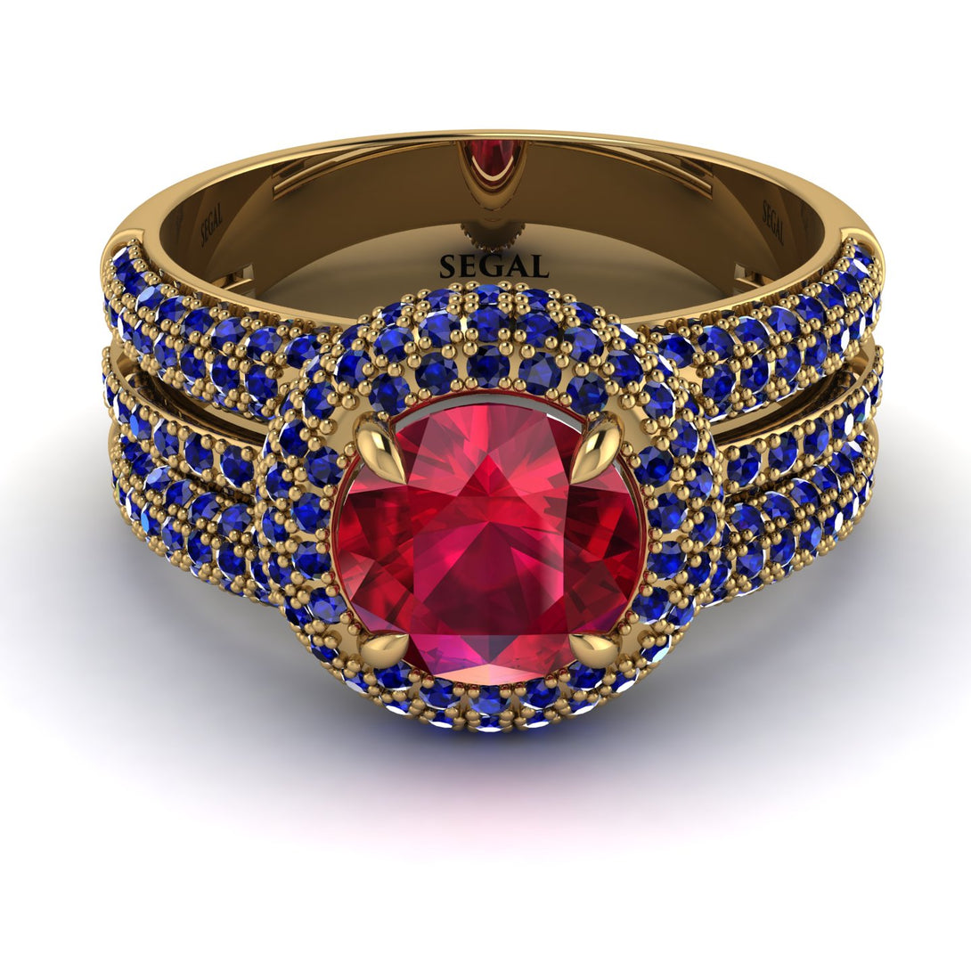 Ruby Halo Luxury Pave Engagement Ring - Sierra No. 70
