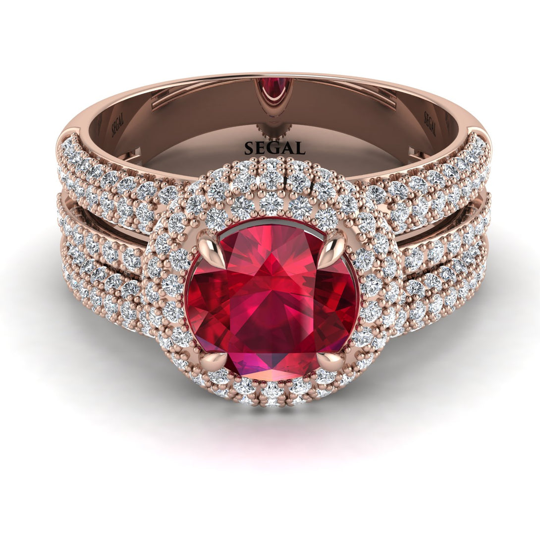 Ruby Halo Luxury Pave Engagement Ring - Sierra No. 11