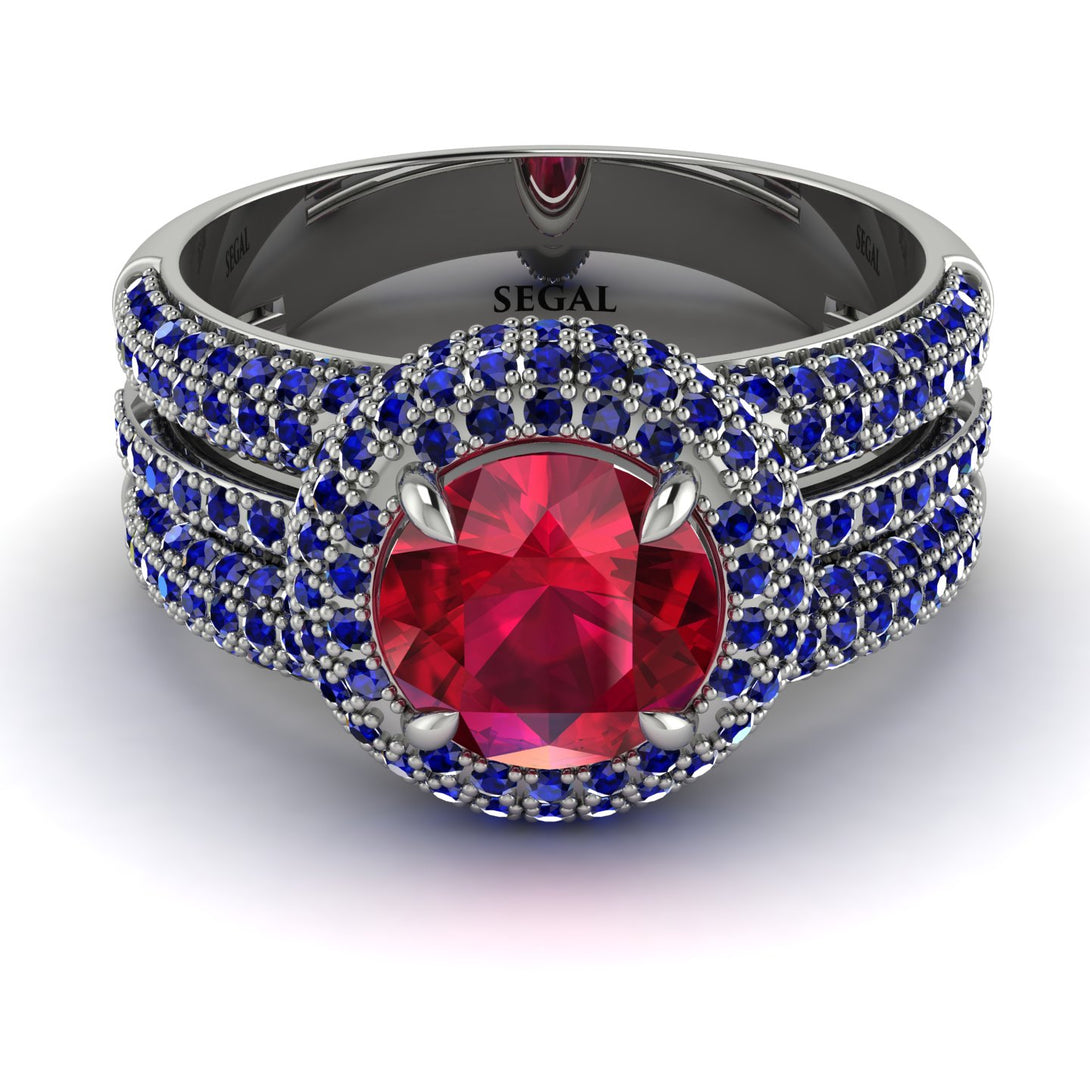 Ruby Halo Luxury Pave Engagement Ring - Sierra No. 72