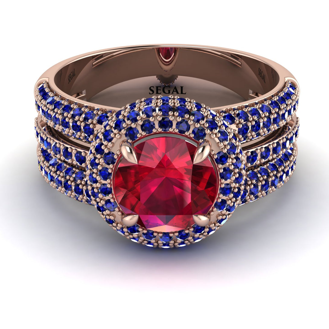 Ruby Halo Luxury Pave Engagement Ring - Sierra No. 71