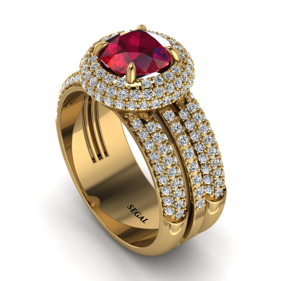 Ruby Halo Luxury Pave Engagement Ring - Sierra No. 10