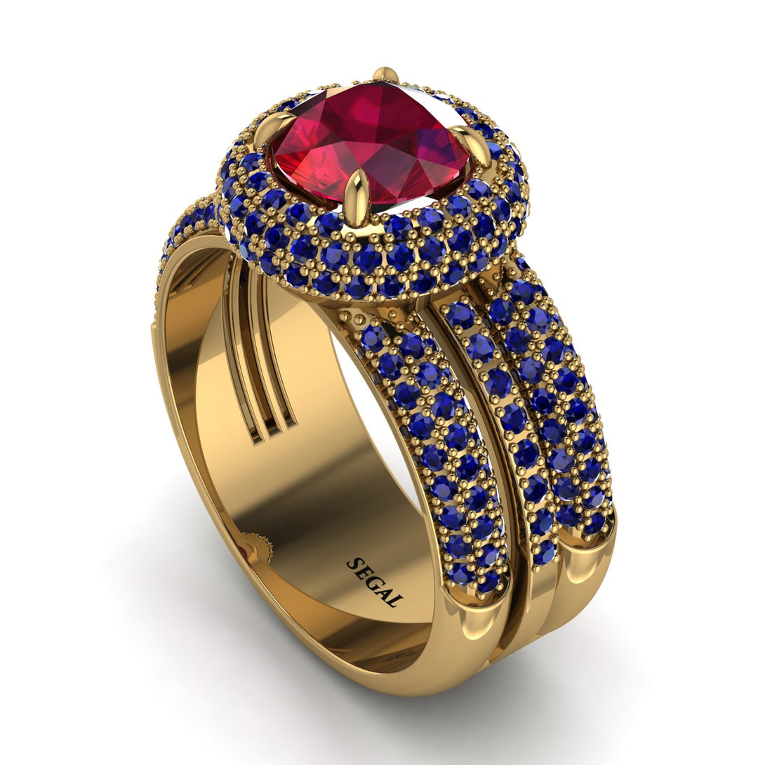 Ruby Halo Luxury Pave Engagement Ring - Sierra No. 70