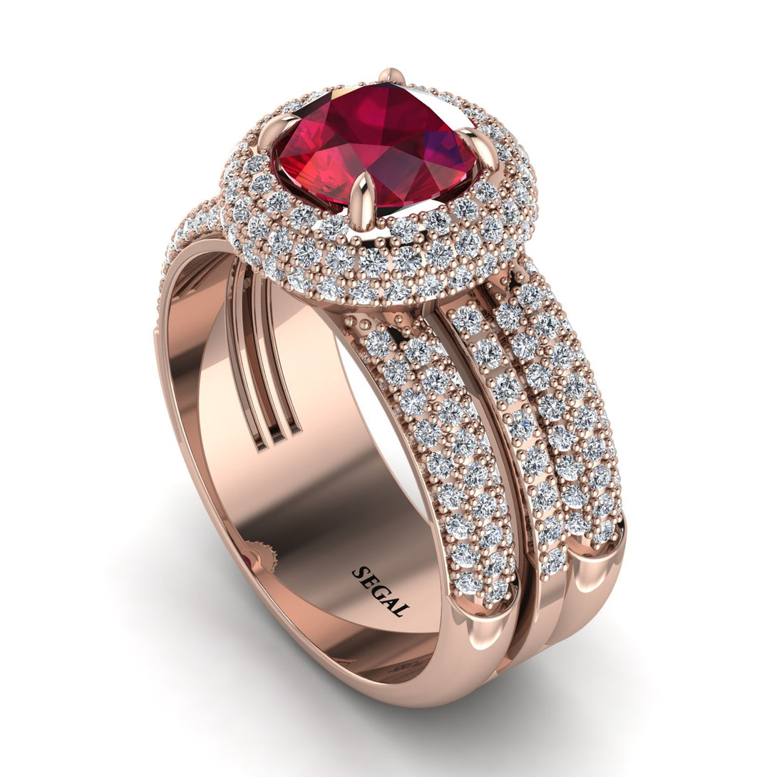 Ruby Halo Luxury Pave Engagement Ring - Sierra No. 11