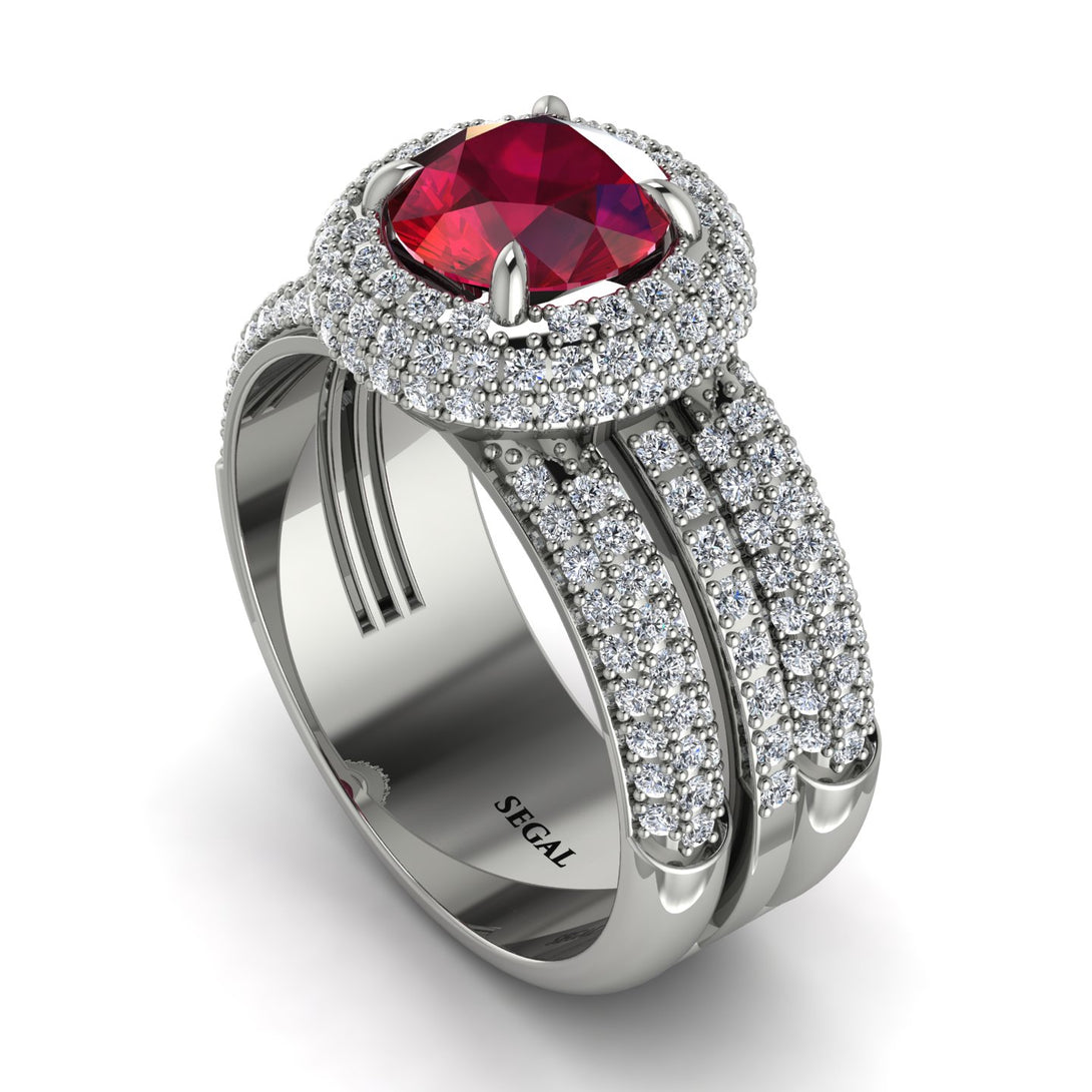 Ruby Halo Luxury Pave Engagement Ring - Sierra No. 12
