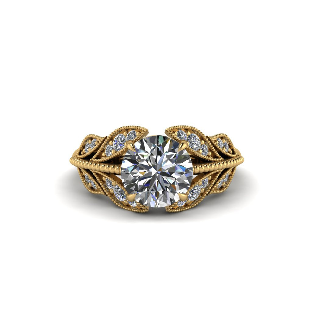 Diamond Majestic Leaf Gold Engagement Ring - Makenna No. 1