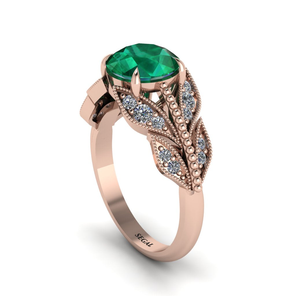 Emerald Majestic Leaf Gold Engagement Ring - Makenna No. 5