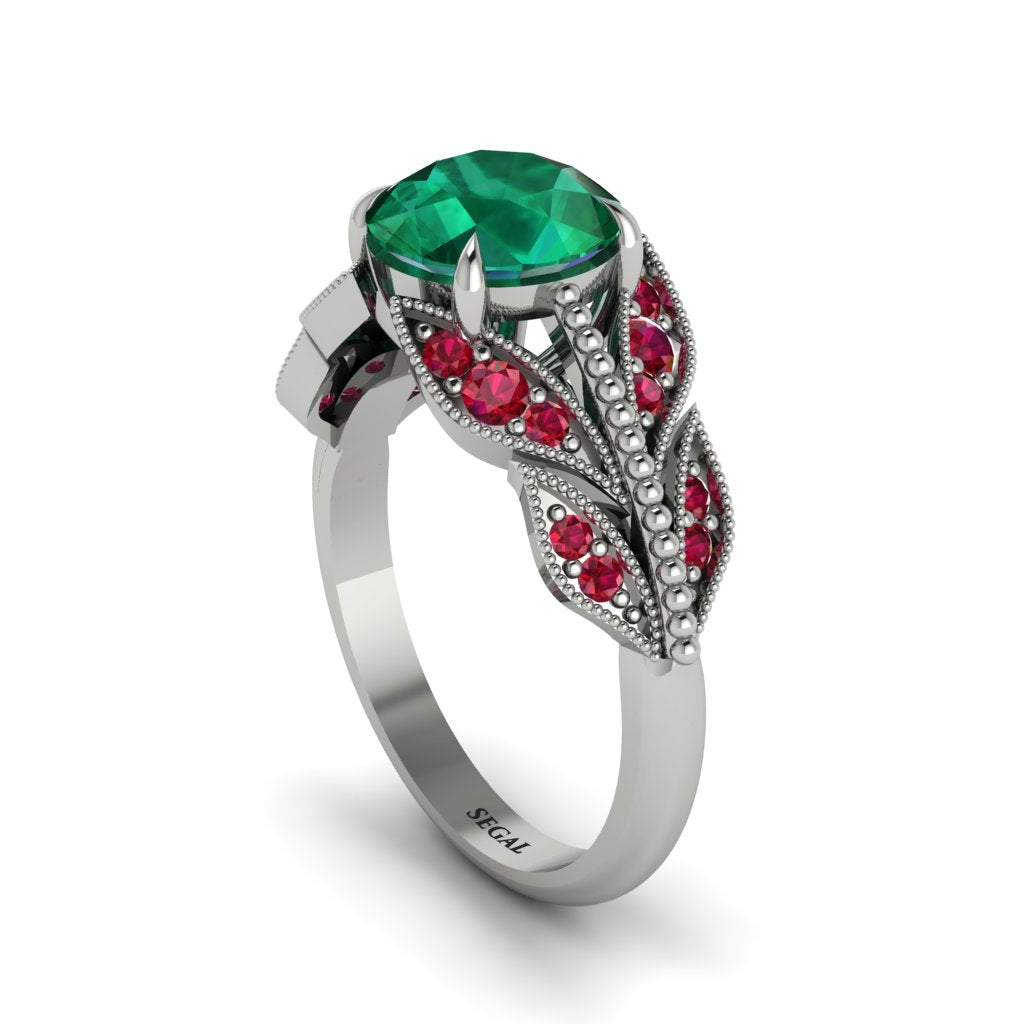 Emerald Majestic Leaf Gold Engagement Ring - Makenna No. 51