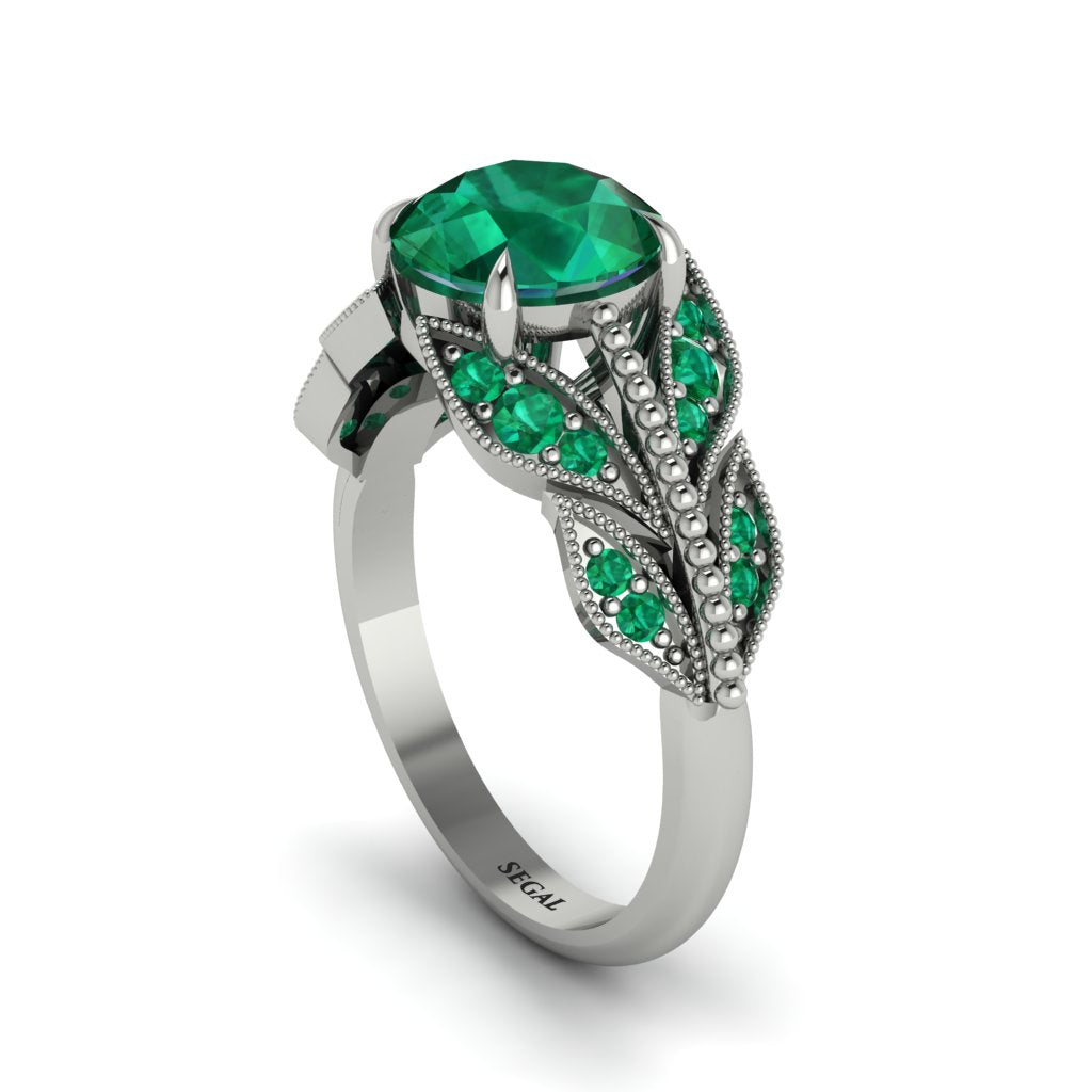Emerald Majestic Leaf Gold Engagement Ring - Makenna No. 21