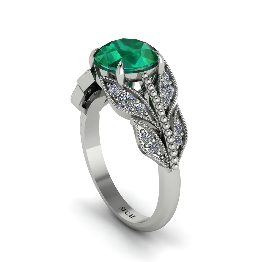 Emerald Majestic Leaf Gold Engagement Ring - Makenna No. 6