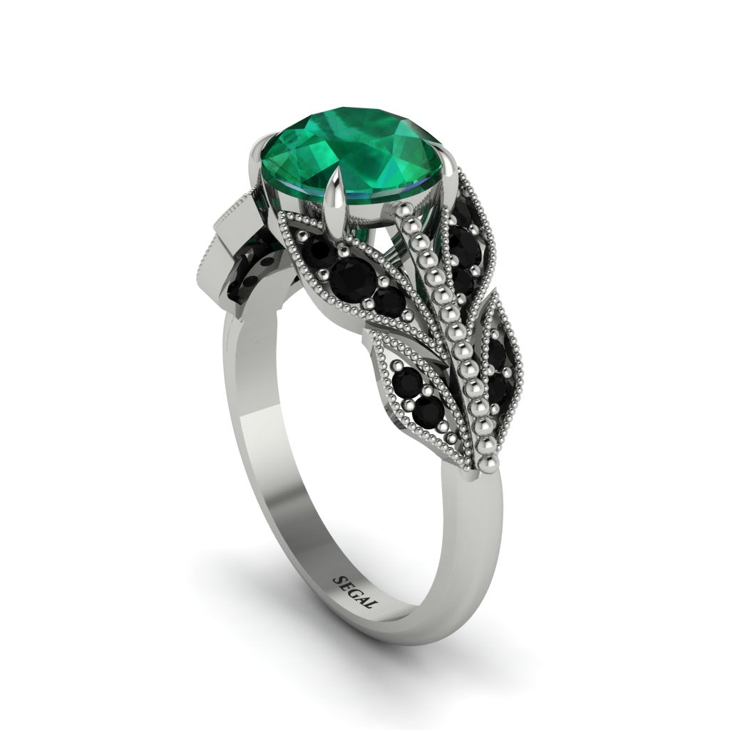 Emerald Majestic Leaf Gold Engagement Ring - Makenna No. 36