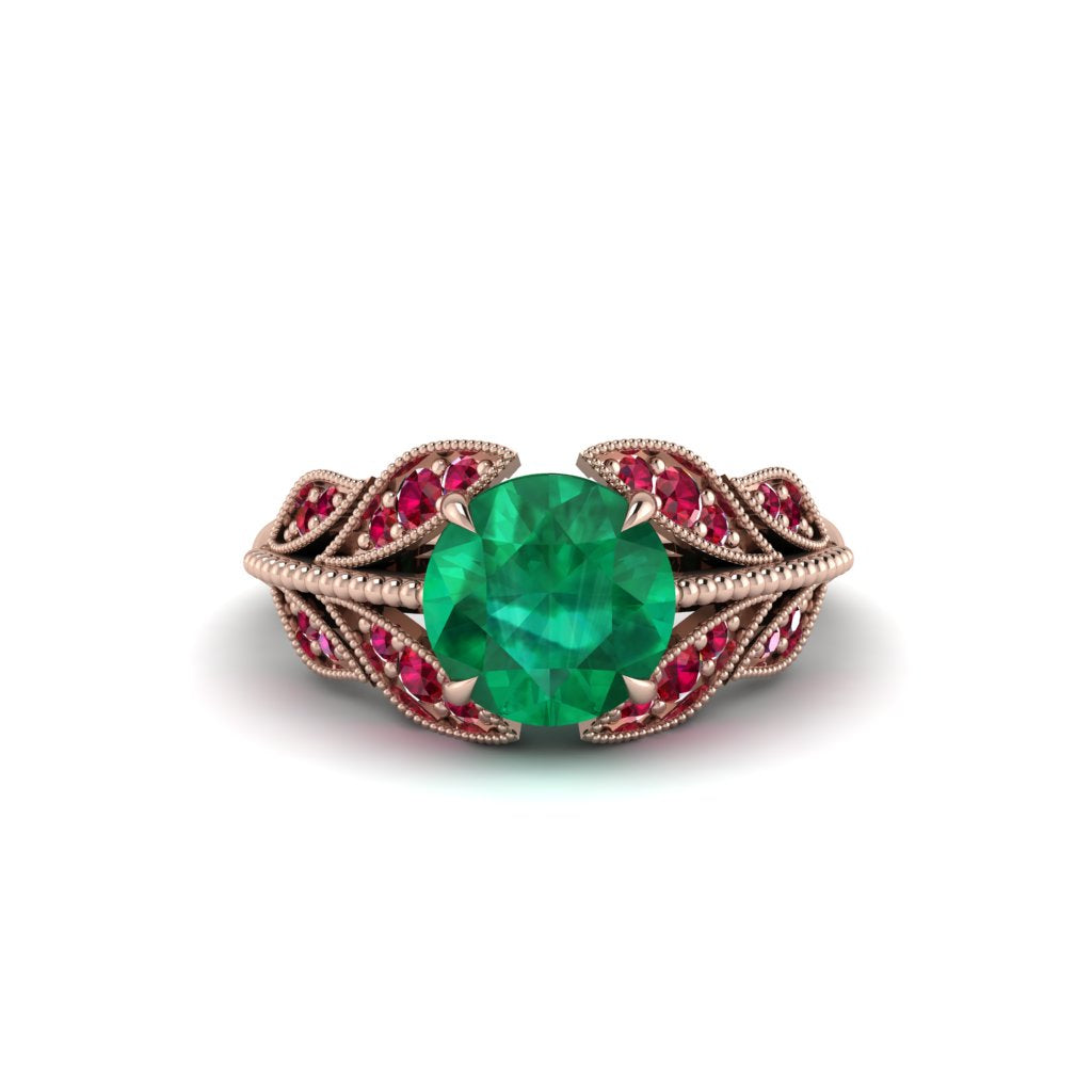 Emerald Majestic Leaf Gold Engagement Ring - Makenna No. 50