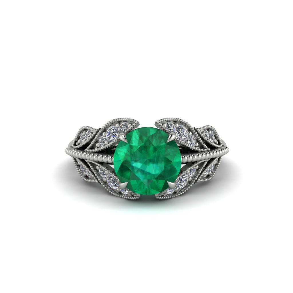 Emerald Majestic Leaf Gold Engagement Ring - Makenna No. 6