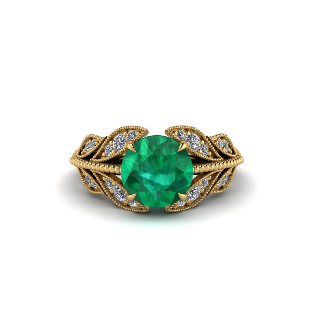 Emerald Majestic Leaf Gold Engagement Ring - Makenna No. 4
