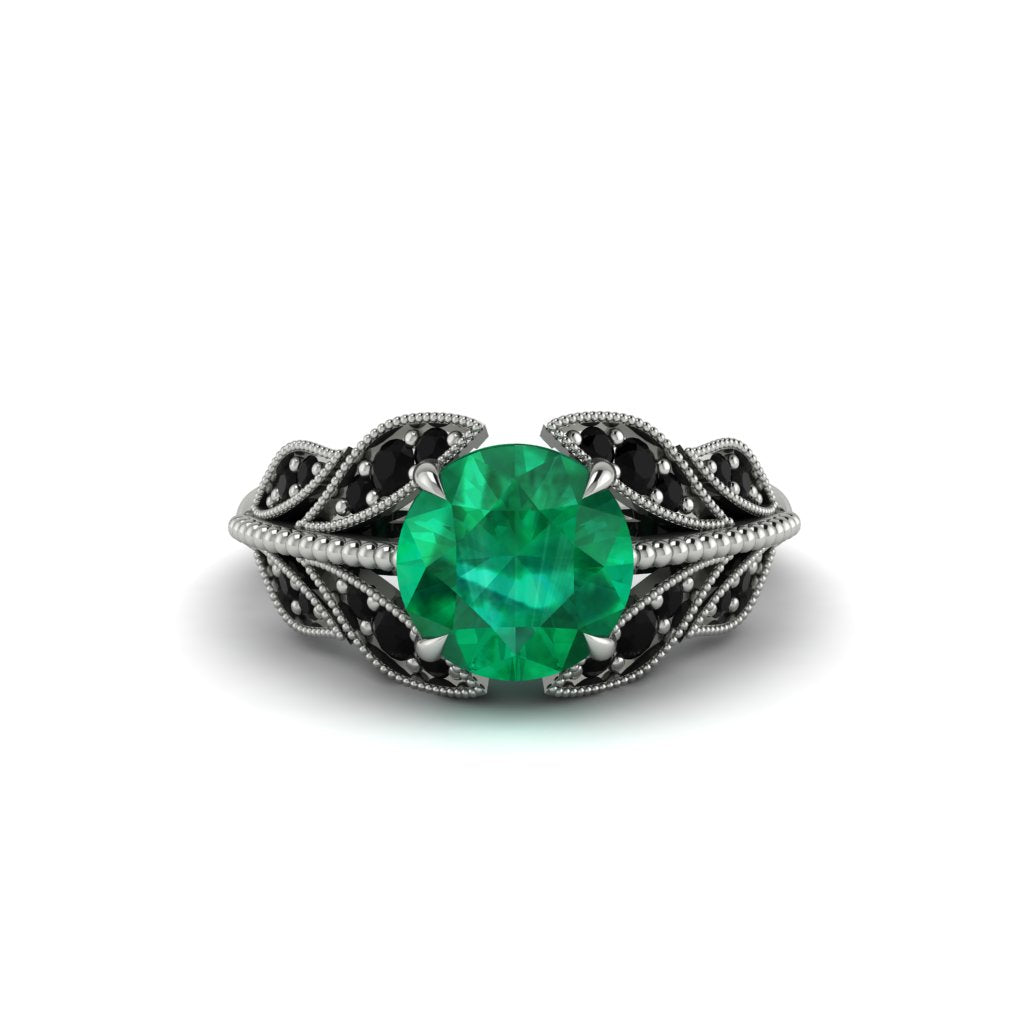 Emerald Majestic Leaf Gold Engagement Ring - Makenna No. 36