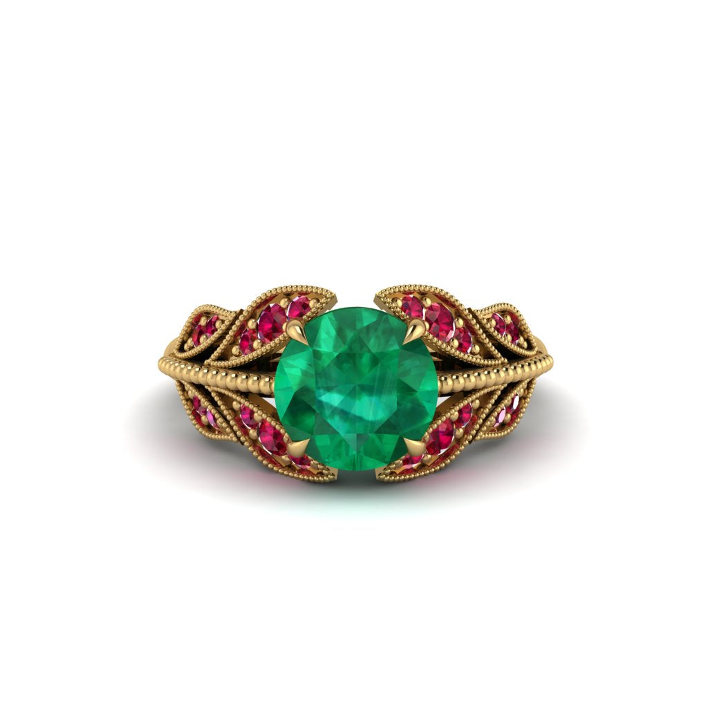 Emerald Majestic Leaf Gold Engagement Ring - Makenna No. 49