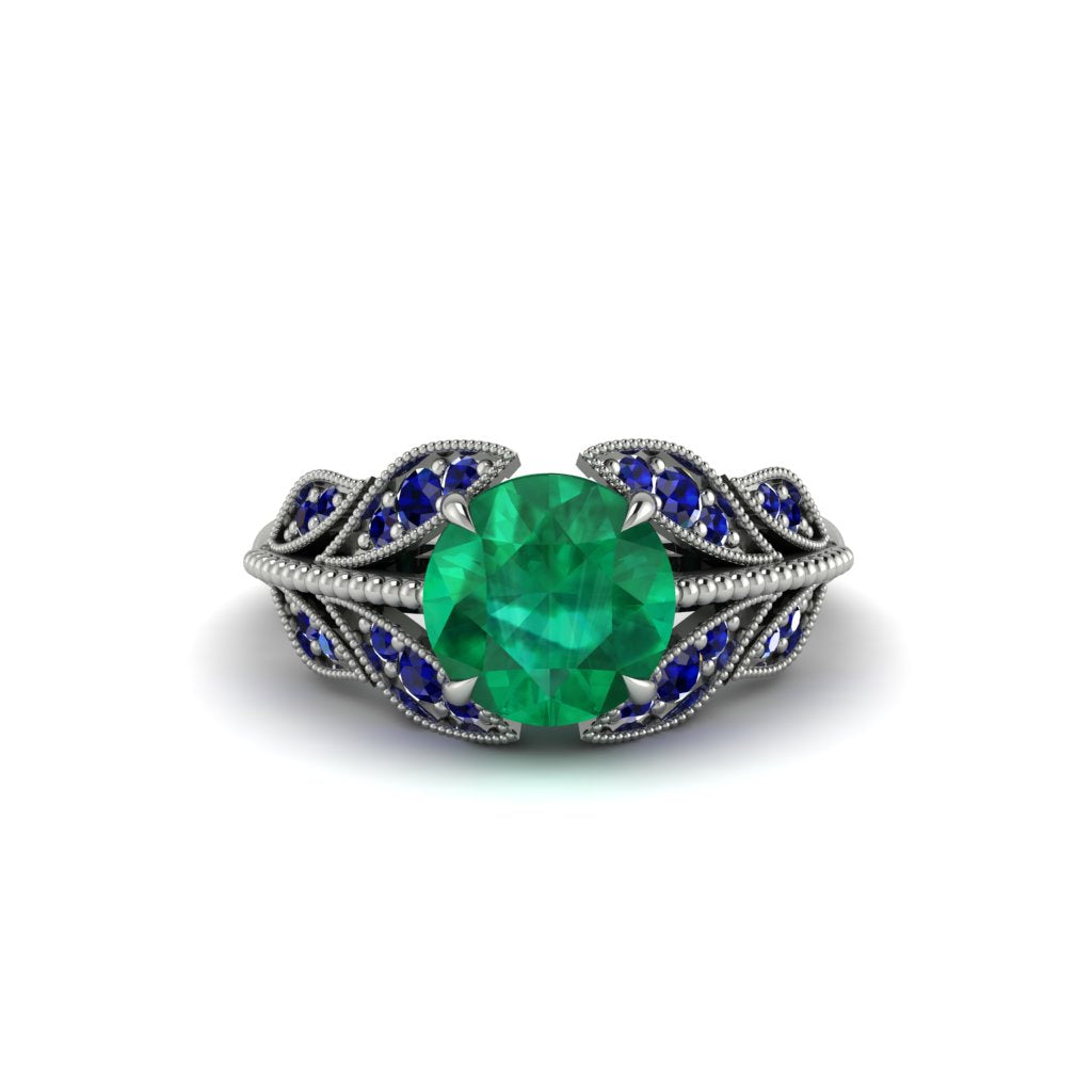 Emerald Majestic Leaf Gold Engagement Ring - Makenna No. 66