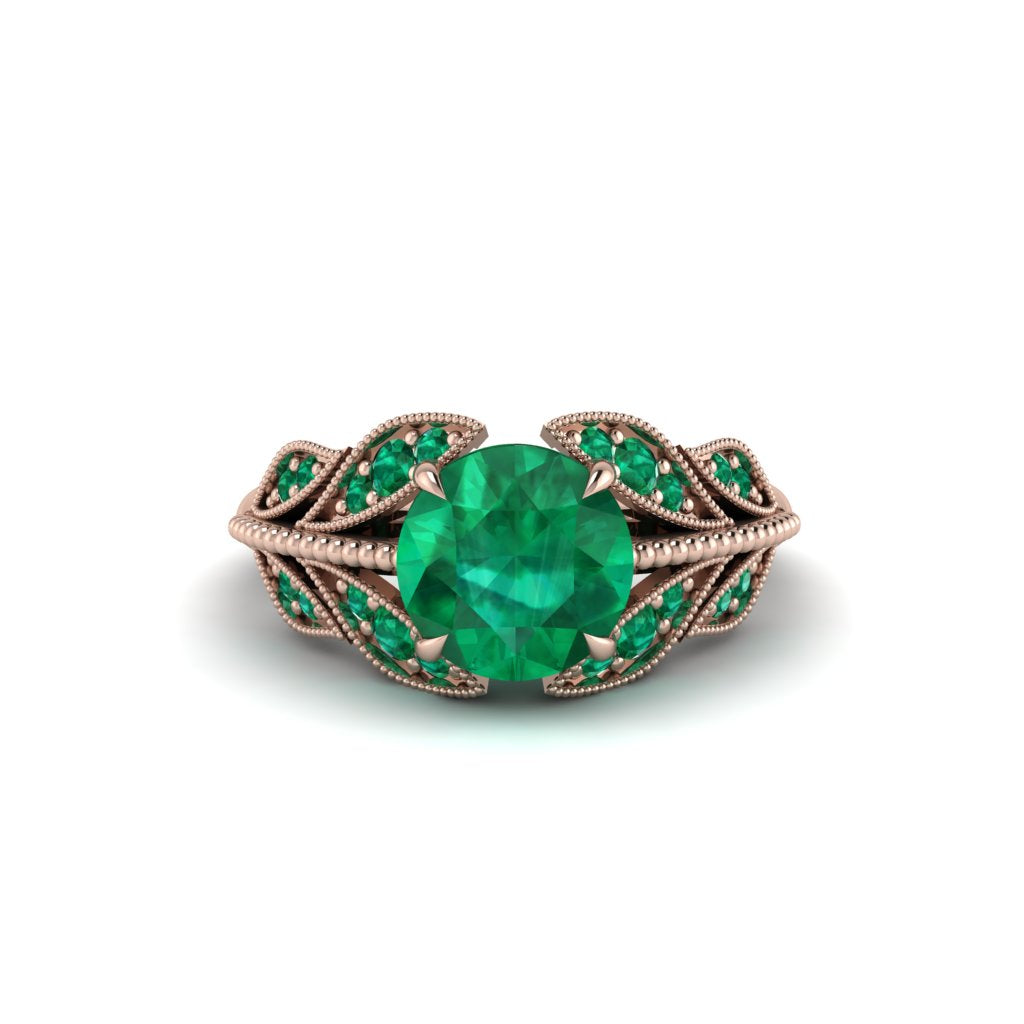 Emerald Majestic Leaf Gold Engagement Ring - Makenna No. 20