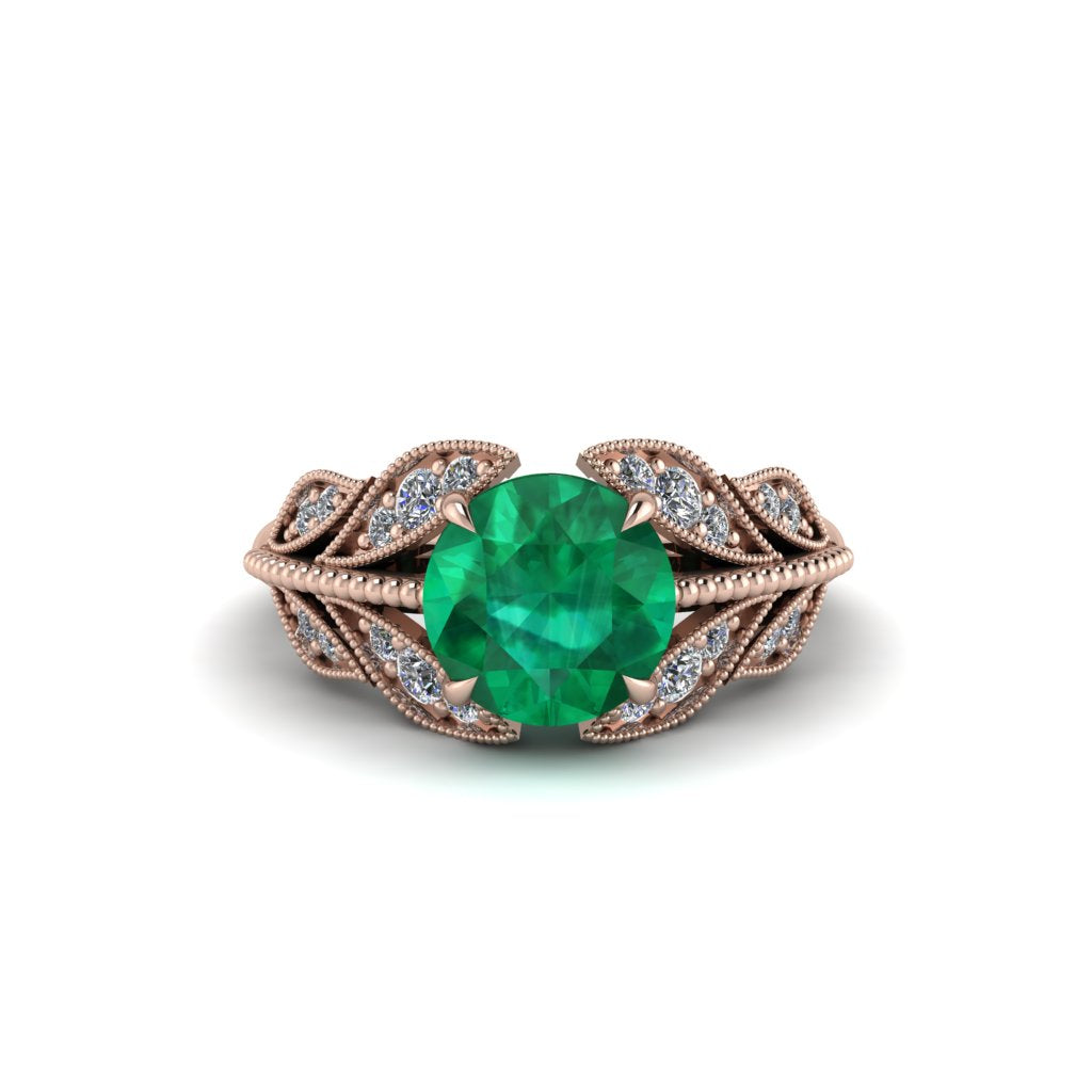 Emerald Majestic Leaf Gold Engagement Ring - Makenna No. 5