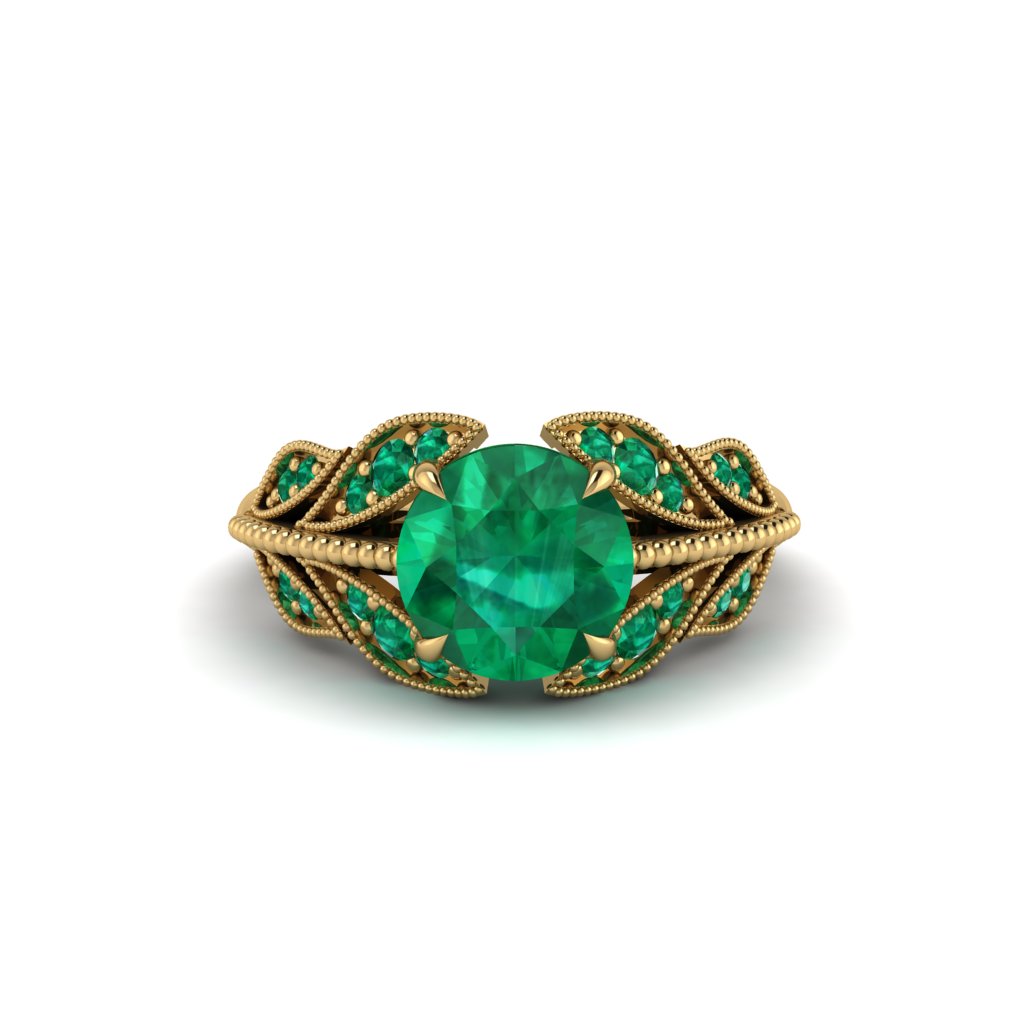 Emerald Majestic Leaf Gold Engagement Ring - Makenna No. 19