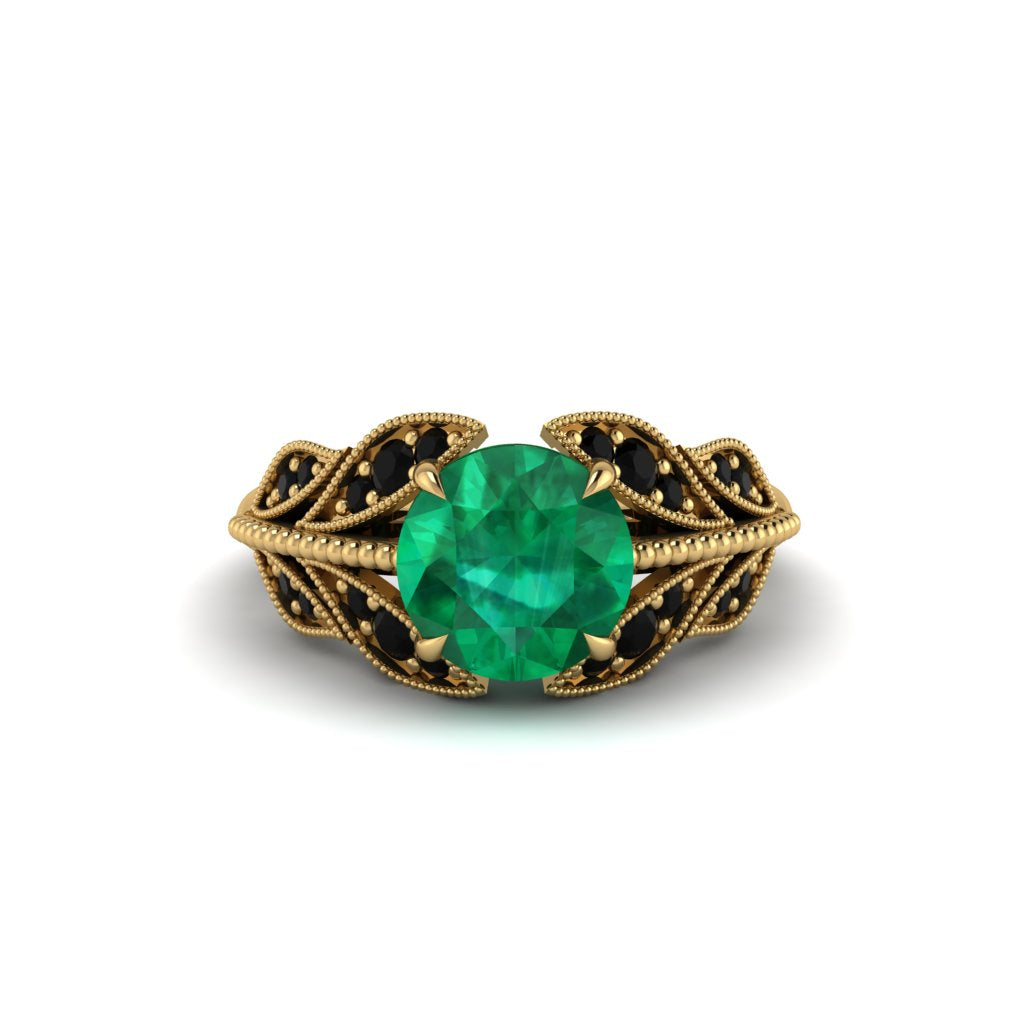 Emerald Majestic Leaf Gold Engagement Ring - Makenna No. 34