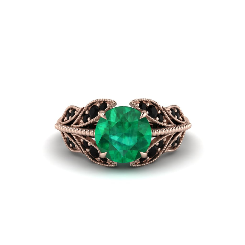 Emerald Majestic Leaf Gold Engagement Ring - Makenna No. 35