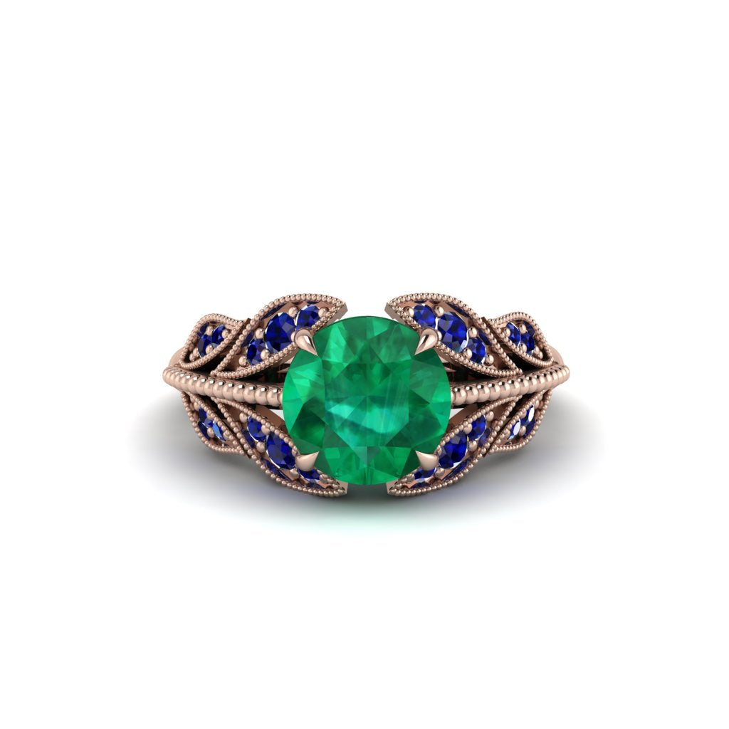 Emerald Majestic Leaf Gold Engagement Ring - Makenna No. 65
