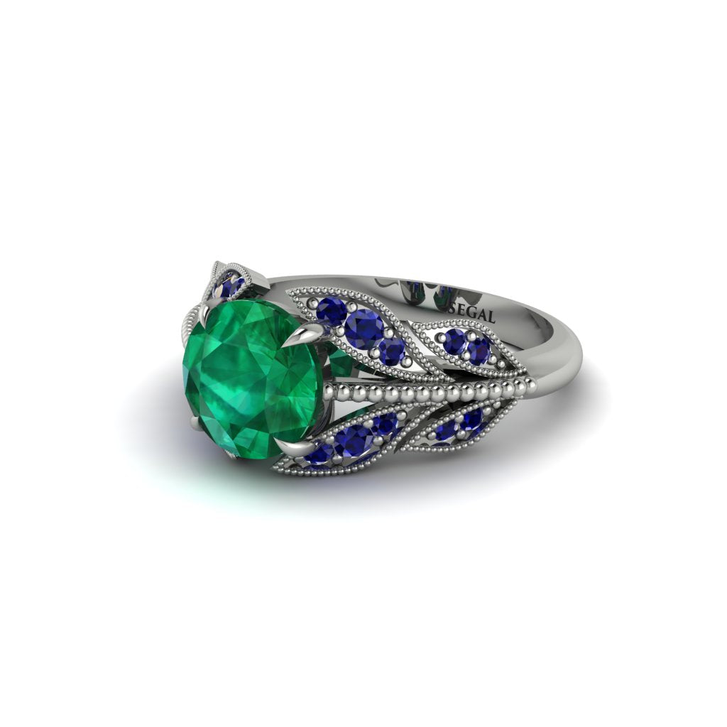 Emerald Majestic Leaf Gold Engagement Ring - Makenna No. 66