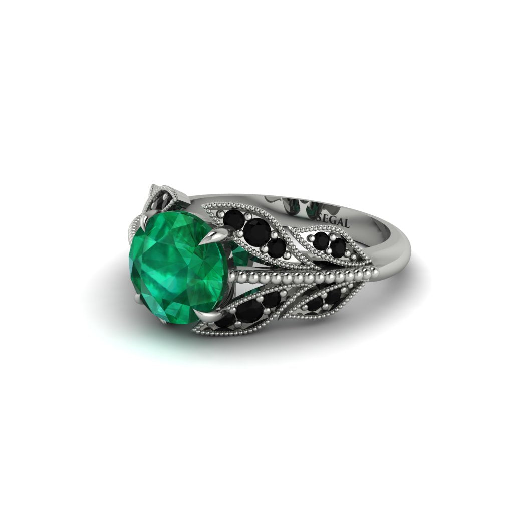 Emerald Majestic Leaf Gold Engagement Ring - Makenna No. 36
