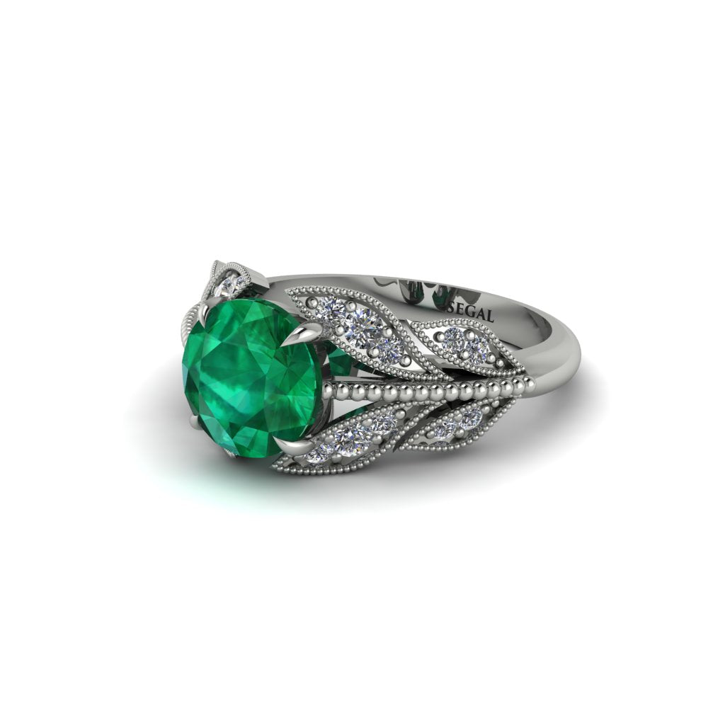 Emerald Majestic Leaf Gold Engagement Ring - Makenna No. 6