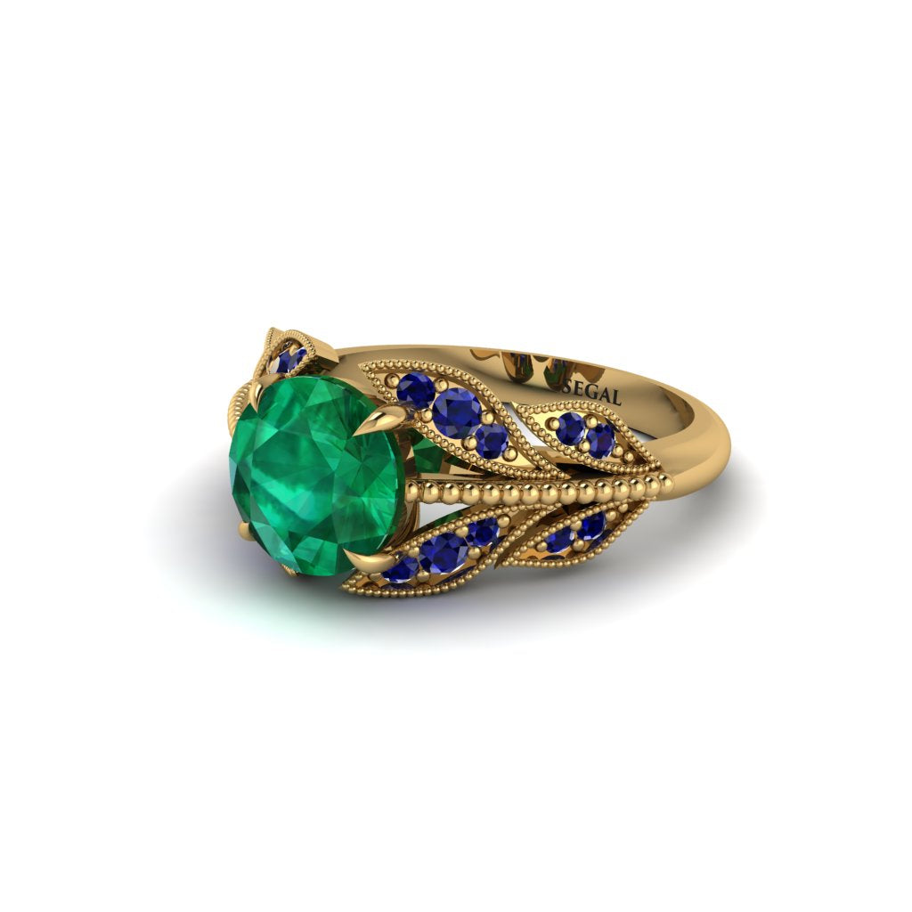 Emerald Majestic Leaf Gold Engagement Ring - Makenna No. 64