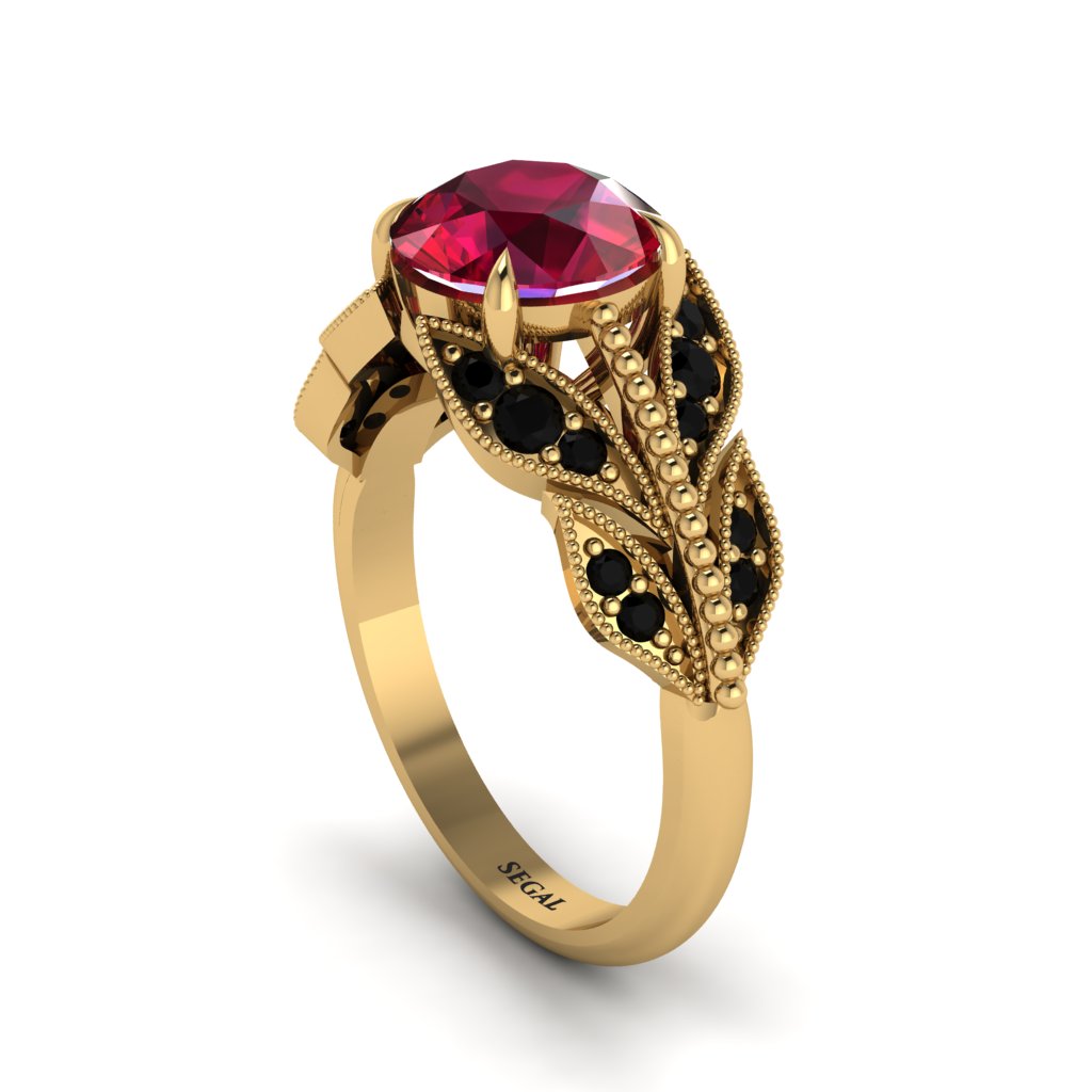 Ruby Majestic Leaf Gold Engagement Ring - Makenna No. 40