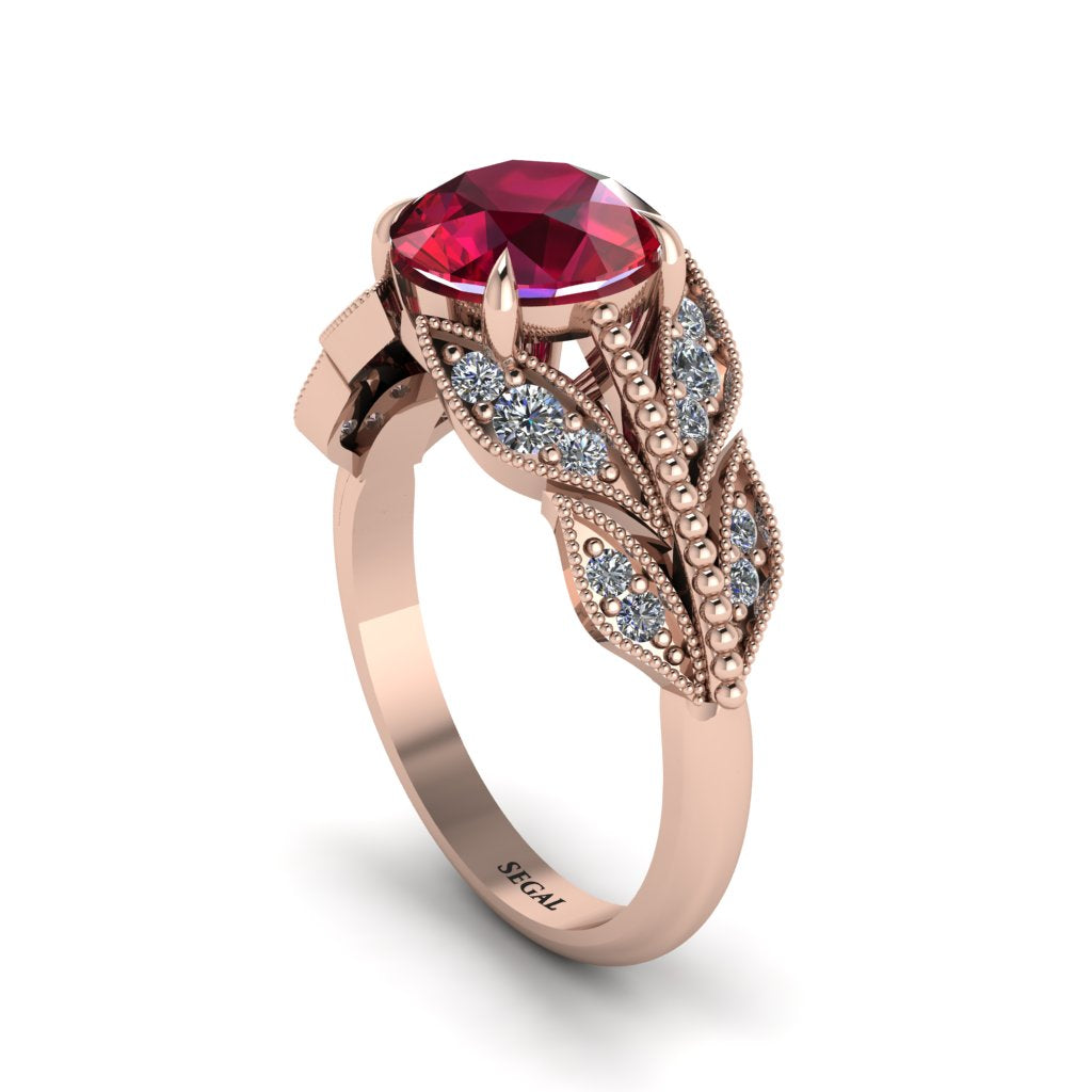 Ruby Majestic Leaf Gold Engagement Ring - Makenna No. 11