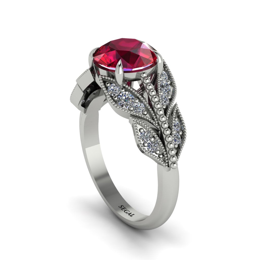 Ruby Majestic Leaf Gold Engagement Ring - Makenna No. 12