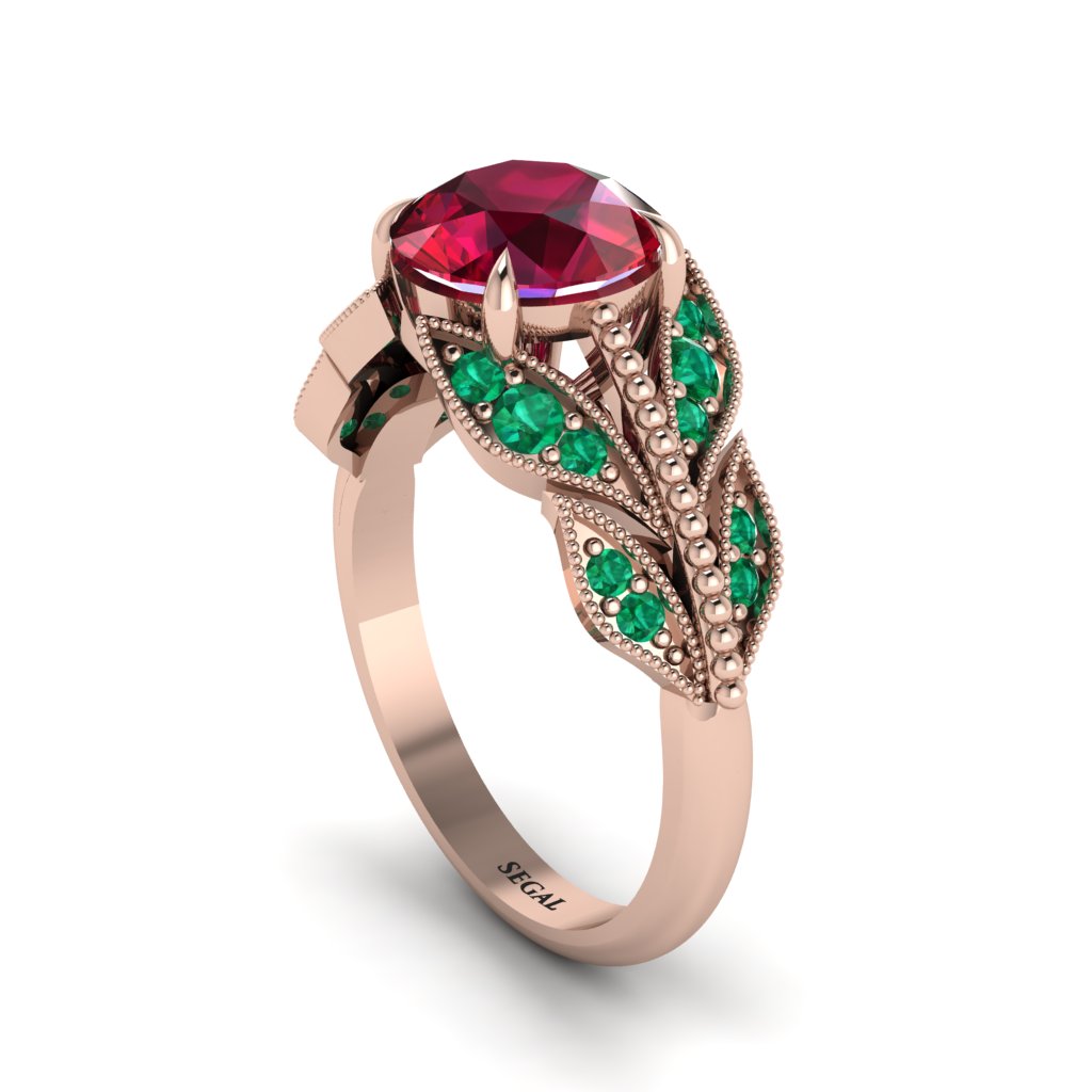 Ruby Majestic Leaf Gold Engagement Ring - Makenna No. 26