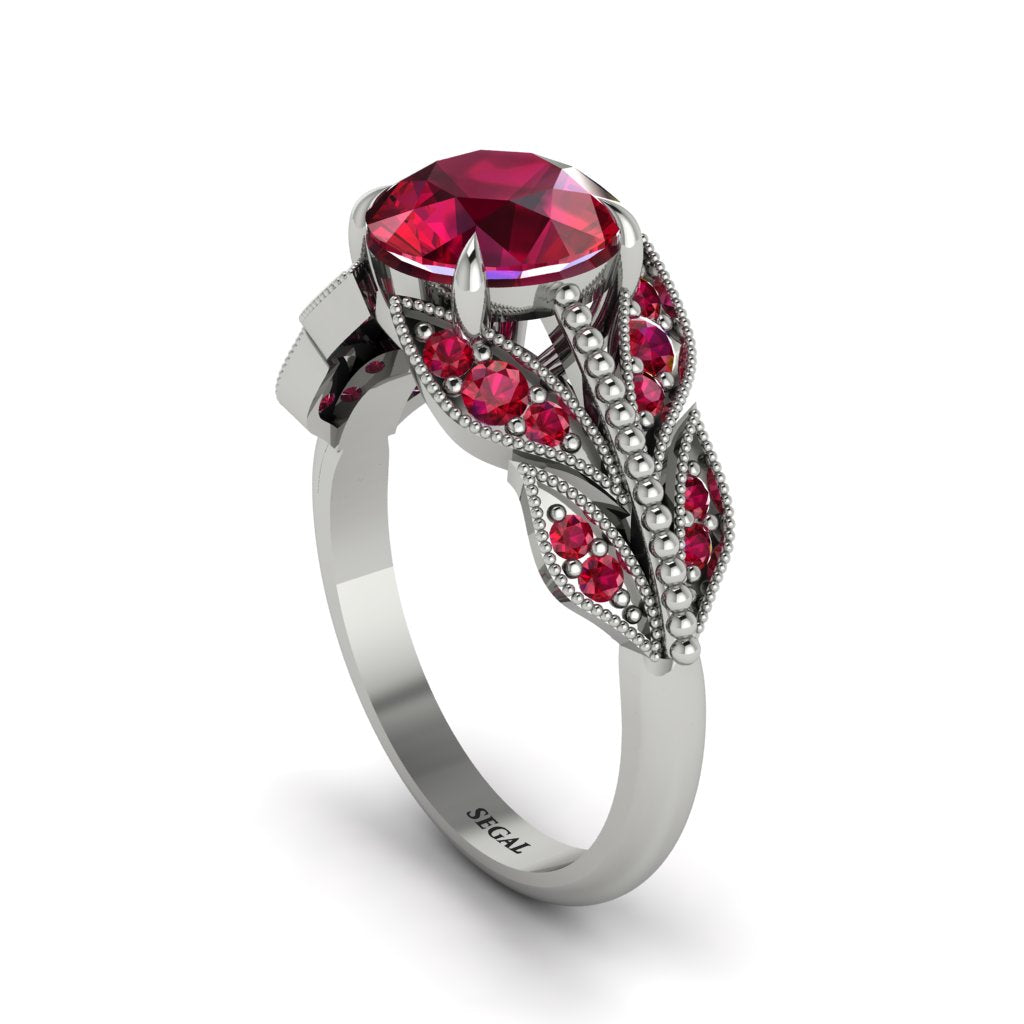 Ruby Majestic Leaf Gold Engagement Ring - Makenna No. 57
