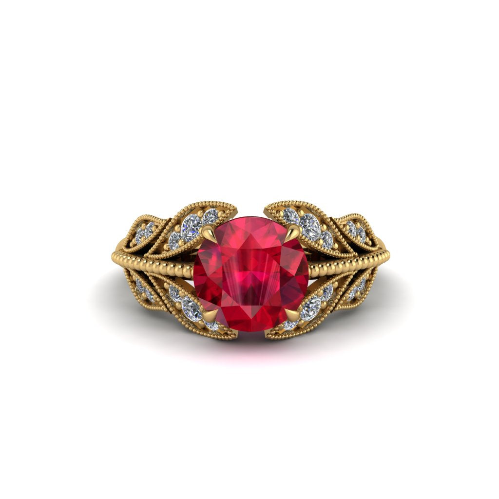 Ruby Majestic Leaf Gold Engagement Ring - Makenna No. 10