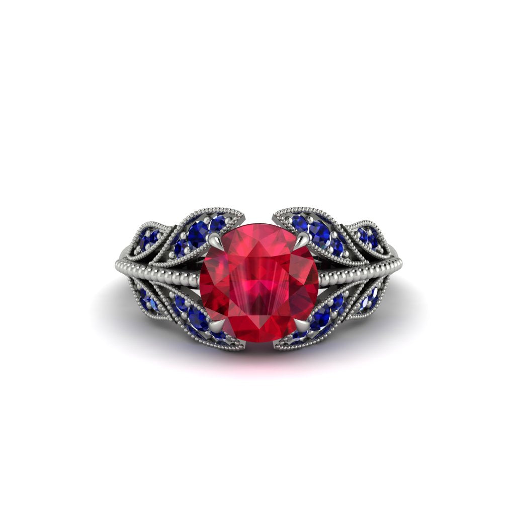 Ruby Majestic Leaf Gold Engagement Ring - Makenna No. 72