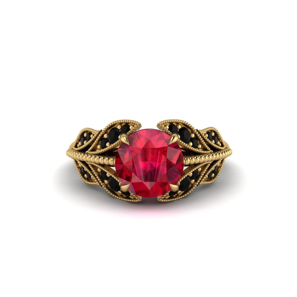 Ruby Majestic Leaf Gold Engagement Ring - Makenna No. 40