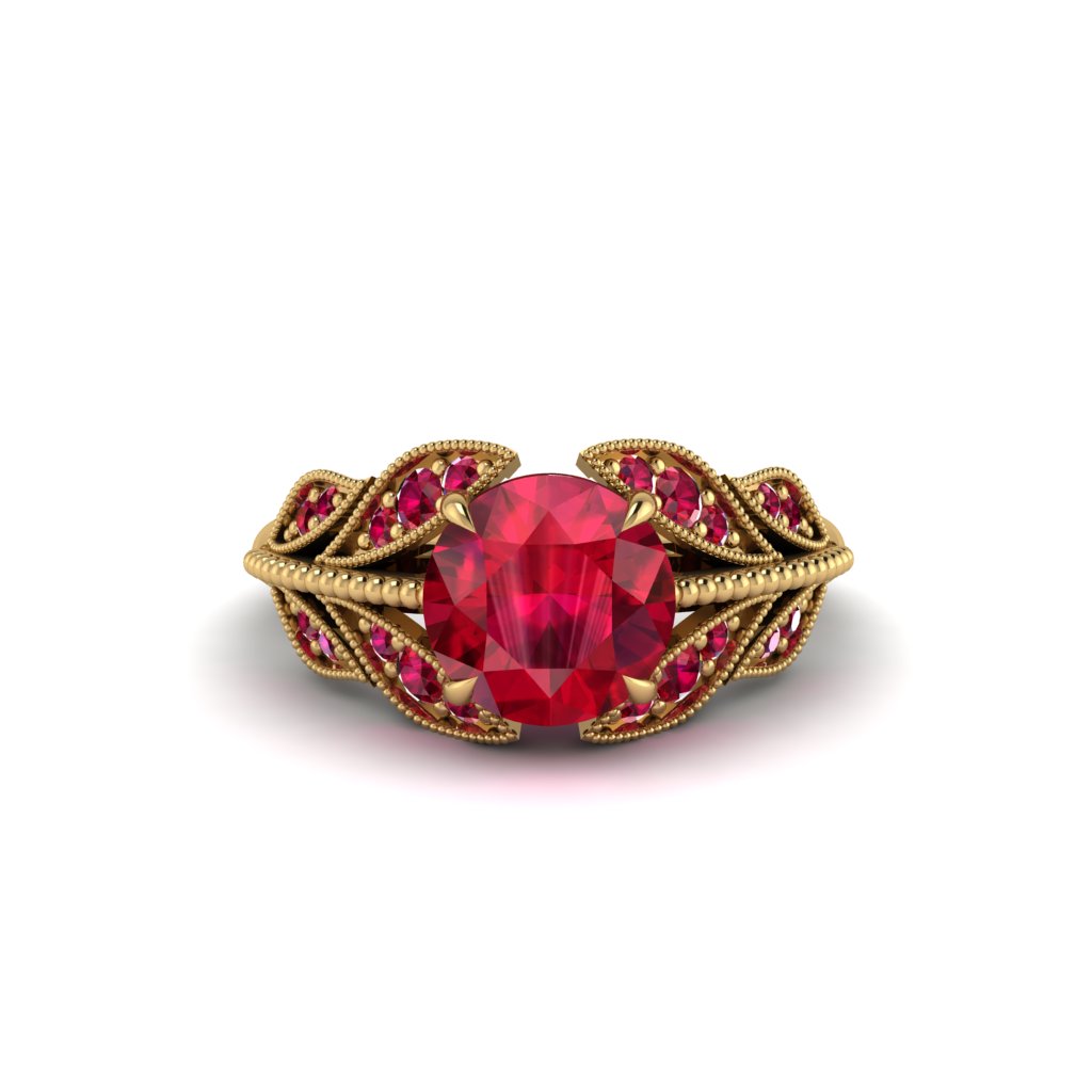 Ruby Majestic Leaf Gold Engagement Ring - Makenna No. 55