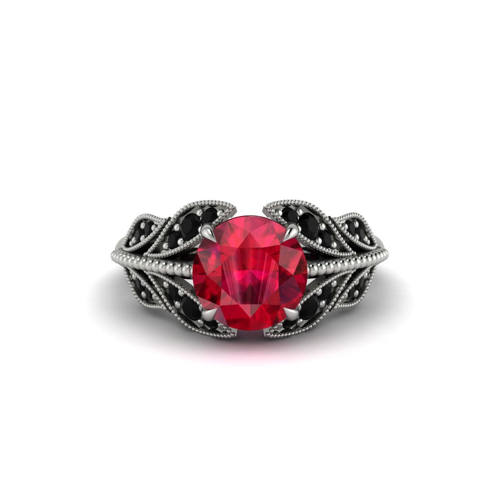 Ruby Majestic Leaf Gold Engagement Ring - Makenna No. 42