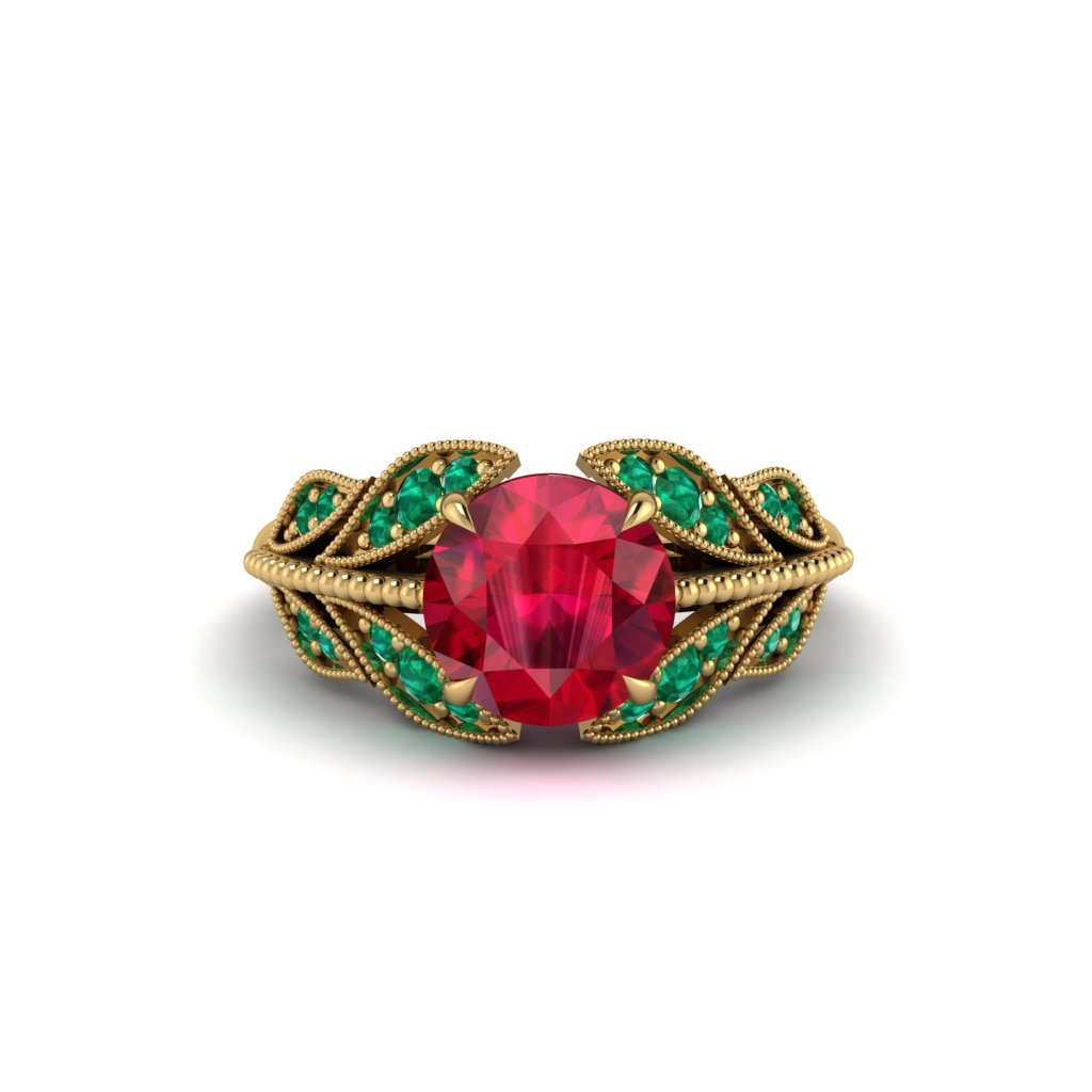 Ruby Majestic Leaf Gold Engagement Ring - Makenna No. 25