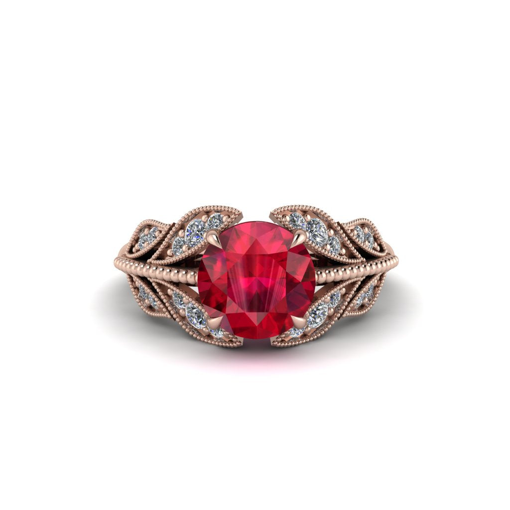 Ruby Majestic Leaf Gold Engagement Ring - Makenna No. 11